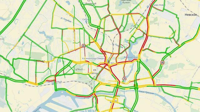 Центр Калининграда встал в предновогодних пробках 