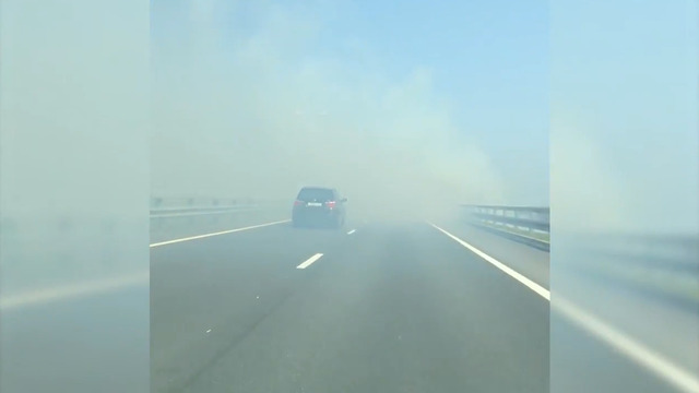 Водители жалуются на нулевую видимость на Приморском кольце из-за дыма от горящей травы (видео)