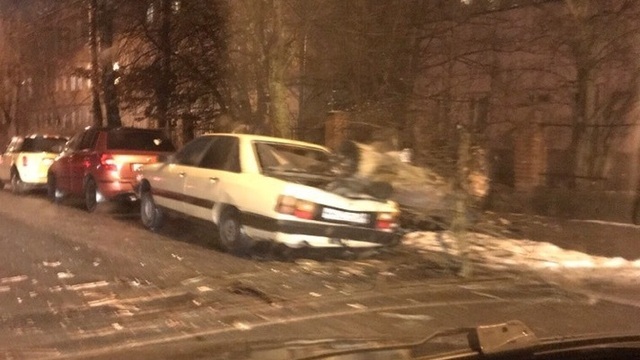 На ул. Комсомольской дерево рухнуло на припаркованную легковушку