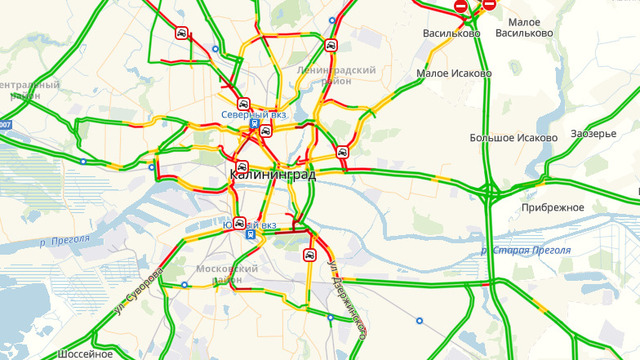 Девять ДТП и час пик: Калининград встал в восьмибалльных пробках