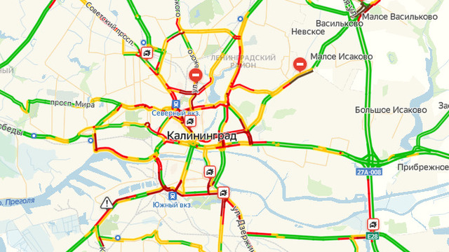 Калининград встал в девятибалльных пробках из-за девяти ДТП на самых оживлённых улицах