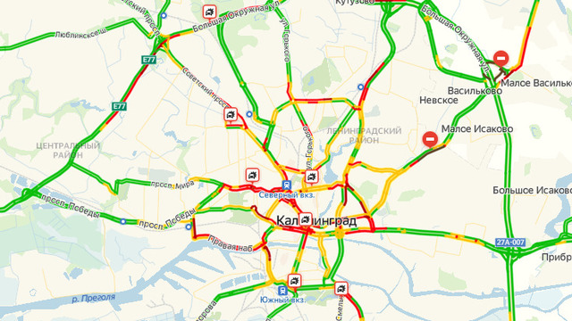 Калининград встал в восьмибалльных пробках из-за семи ДТП на самых оживлённых улицах