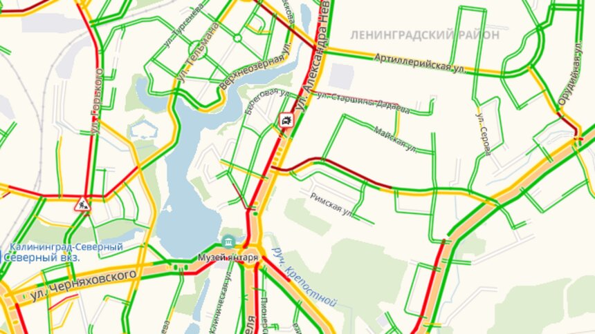 На ул. Невского из-за ДТП с участием грузовика и автобуса образовался затор - Новости Калининграда | Скриншот страницы &quot;Яндекс. Пробки&quot;