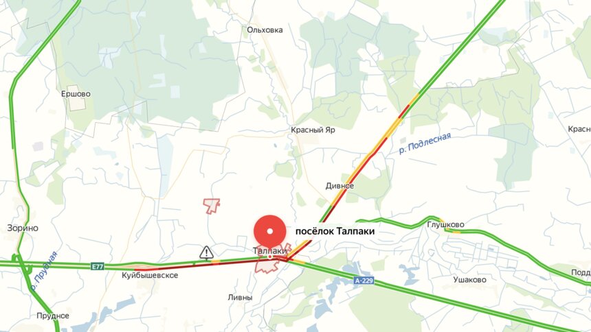 Под Талпаками образовалась десятикилометровая пробка - Новости Калининграда | Изображение: Яндекс. Пробки