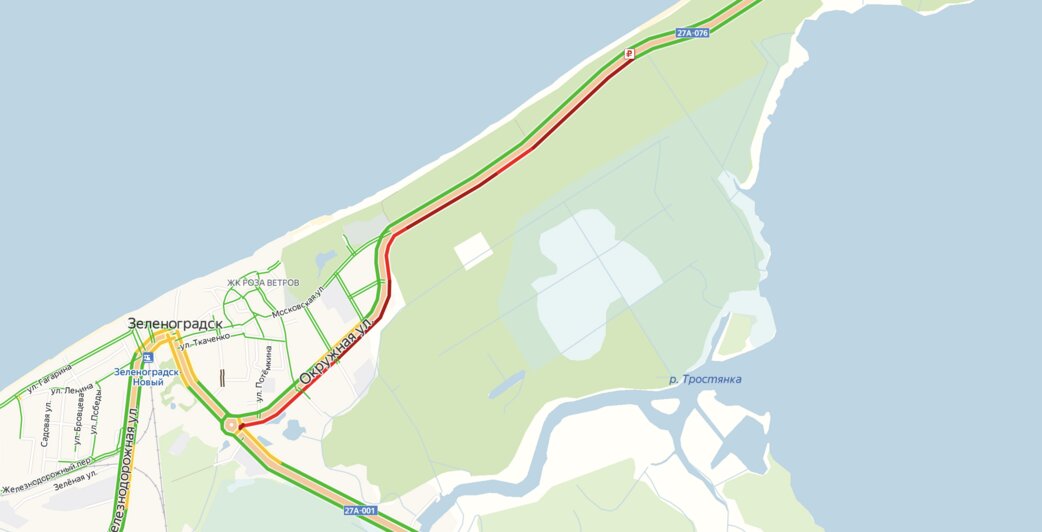 Куршская коса встала в трёхкилометровой пробке - Новости Калининграда | Скрин сервиса &quot;Яндекс.Пробки&quot;
