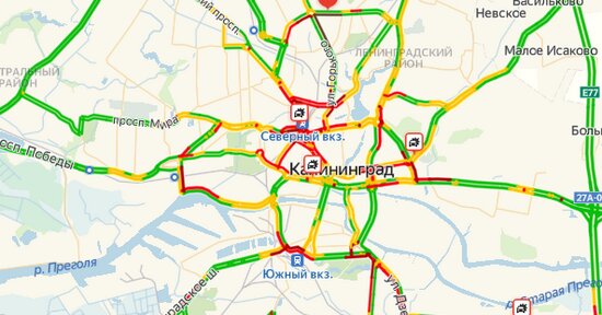 Советский и Ленинский проспекты встали в пробках из-за ДТП   - Новости Калининграда | Скриншот страницы &quot;Яндекса&quot;