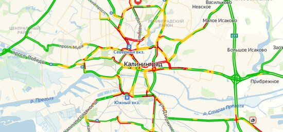 Час пик, перекрытия и ДТП: Калининград встал в восьмибалльных пробках   - Новости Калининграда | Скриншот страницы &quot;Яндекса&quot;