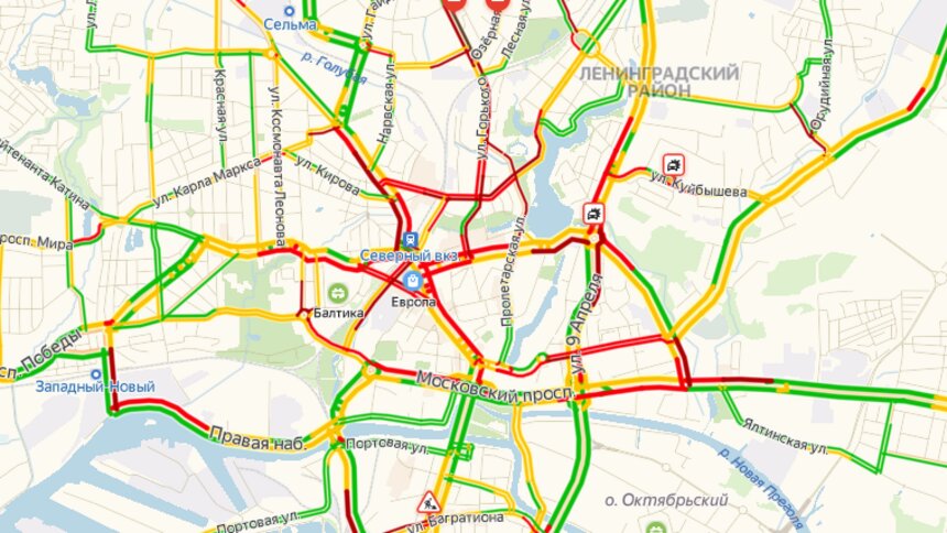 Калининград встал в девятибалльных пробках   - Новости Калининграда | Скриншот страницы Яндекса