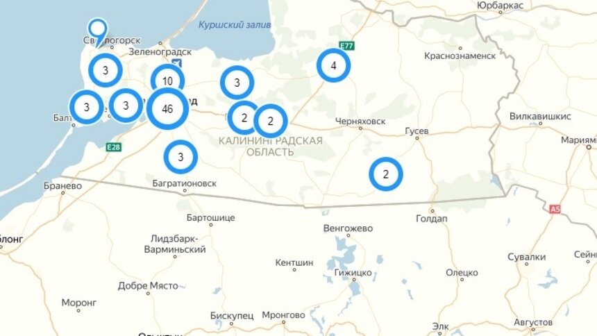 На дорогах Калининградской области с 1 по 7 октября установят девять передвижных камер - Новости Калининграда | Скриншот карты ГИБДД