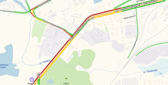 Ул. Суворова встала в двухкилометровой пробке из-за ДТП с участием четырёх машин - Новости Калининграда | Скриншот страницы &quot;Яндекса&quot;