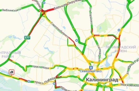На Невского и Окружной вечером в пятницу образовались многокилометровые заторы   - Новости Калининграда | Скриншот страницы Яндекса