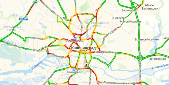 Центр Калининграда встал в восьмибалльных пробках  - Новости Калининграда | Скриншот страницы Яндекса