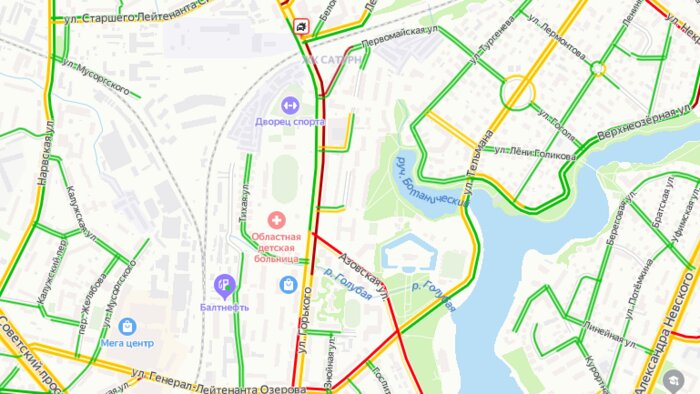 ДТП на ул. Горького спровоцировало изменение транспортных маршрутов - Новости Калининграда | Скриншот сервиса &quot;Яндекс.Карты&quot;