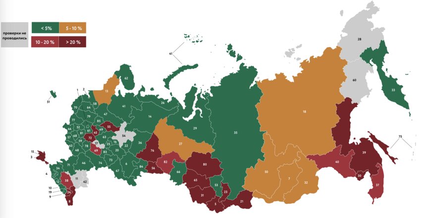 Калининградская область вошла в число регионов с наименьшим риском заправиться некачественным топливом - Новости Калининграда | Изображение: карта качества топлива России / Росстандарт