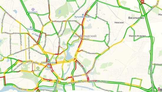 На ул. Невского машины встали в трёхкилометровой пробке из-за двух ДТП - Новости Калининграда | Скриншот страницы &quot;Яндекса&quot;