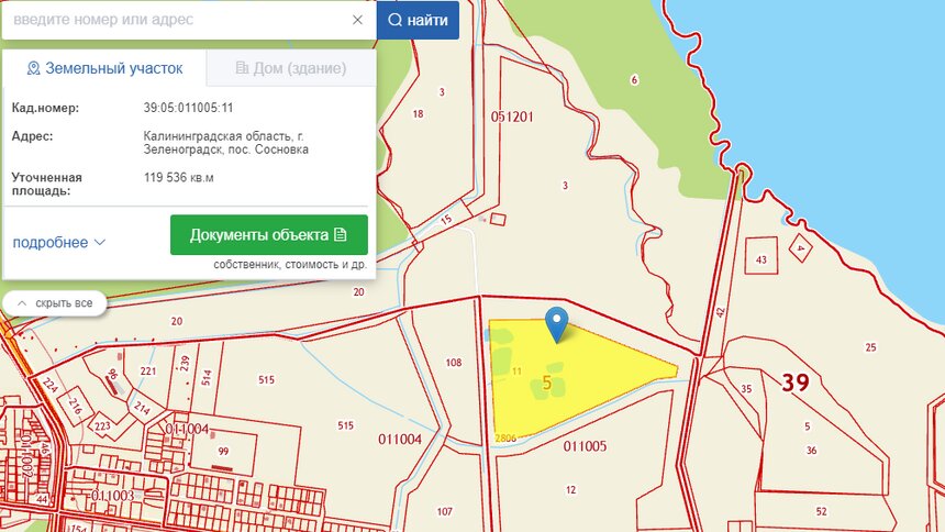 Где боролись с &quot;орками из Мордора&quot;: в Зеленоградске хотят построить район таунхаусов за 8 млрд рублей - Новости Калининграда | Скриншот кадастровой карты