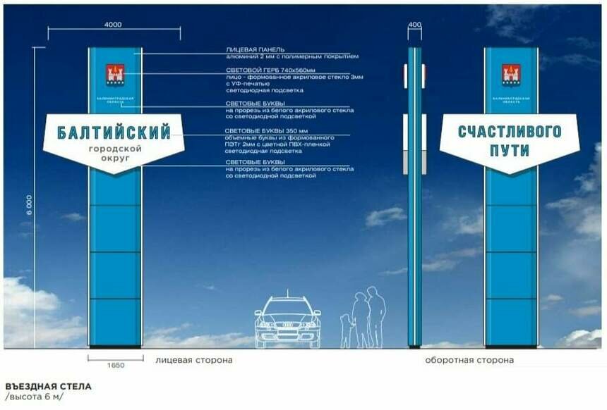 На въездах в Балтийский городской округ планируют установить шестиметровые стелы - Новости Калининграда | Эскиз: пресс-служба администрации Балтийского городского округа