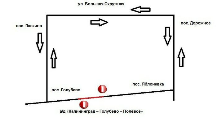 Участок дороги &quot;Калининград — Голубево — Полевое&quot; перекроют с 15 ноября по 25 декабря (схема объезда) - Новости Калининграда | Схема: министерство развития инфраструктуры Калининградской области