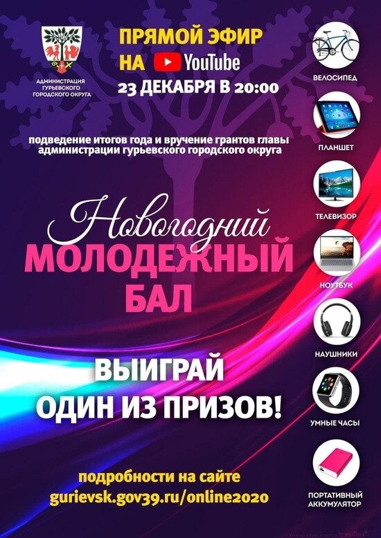 В Гурьевском городском округе пройдёт новогодний молодёжный онлайн-бал - Новости Калининграда