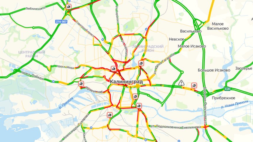 Калининград встал в пробках из-за девяти ДТП   - Новости Калининграда | Скриншот страницы Яндекса