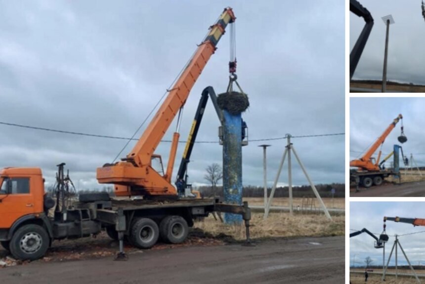 Со стелы на въезде в Багратионовский район убрали гнездо аистов - Новости Калининграда | Изображение: скриншот поста в сообществе &quot;&quot;ЕДИНАЯ РОССИЯ&quot; Багратионовский городской округ&quot; / &quot;ВКонтакте&quot;