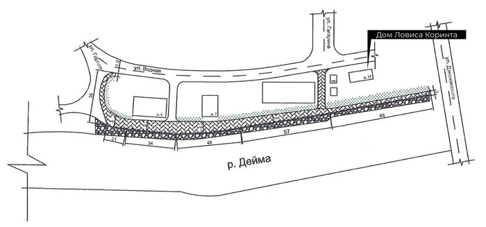 Газон и спуски к Дейме: в Гвардейске обустроят набережную рядом с домиком Ловиса Коринта - Новости Калининграда | Фото: проектная документация
