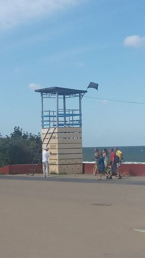В Зеленоградске люди купаются несмотря на вывешенный чёрный флаг (фото) - Новости Калининграда | Фото: очевидец