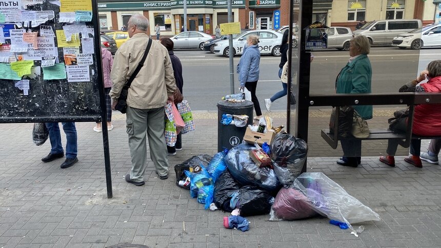 В центре Калининграда остановки завалены мусором (фото)  - Новости Калининграда | Фото: Александр Подгорчук / «Клопс»