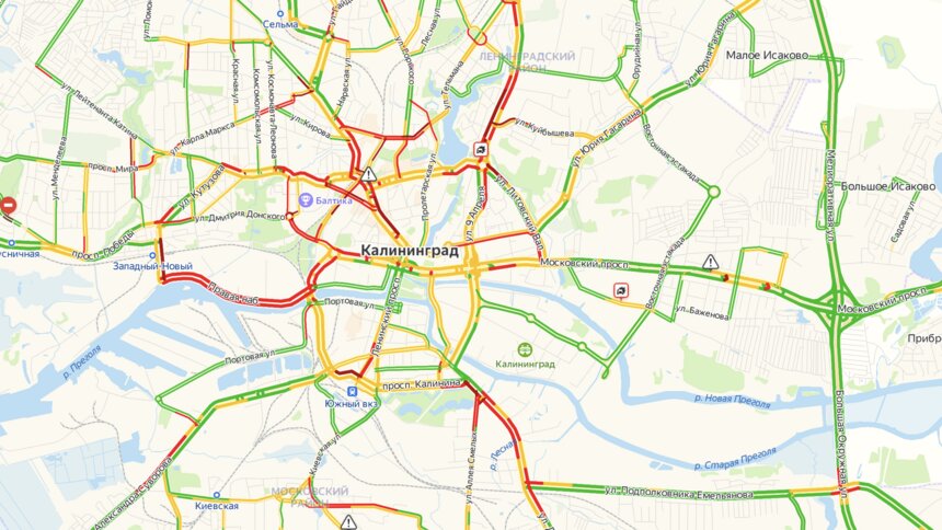 Калининград встал в восьмибалльных пробках - Новости Калининграда | Изображение: скриншот сервиса &quot;Яндекс.Карты&quot;
