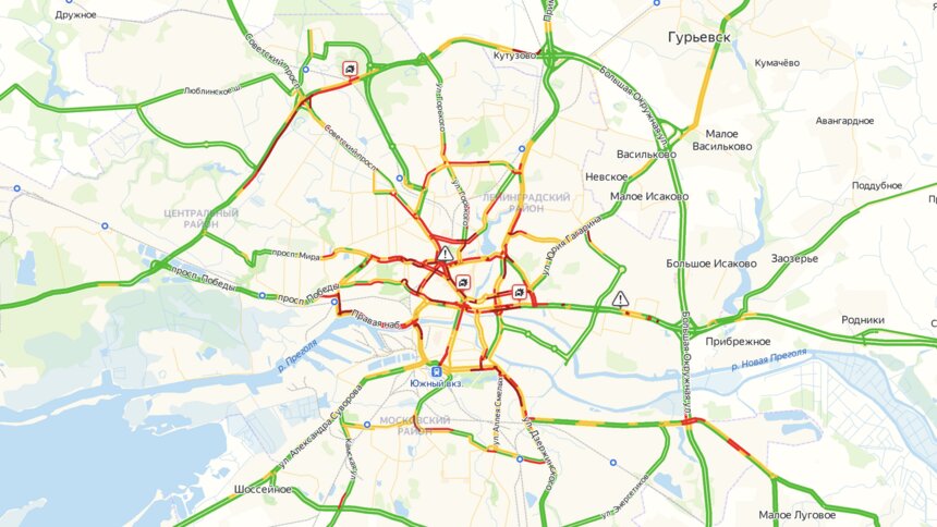 Калининград встал в девятибалльных пробках - Новости Калининграда | Изображение: скриншот сервиса &quot;Яндекс.Карты&quot;