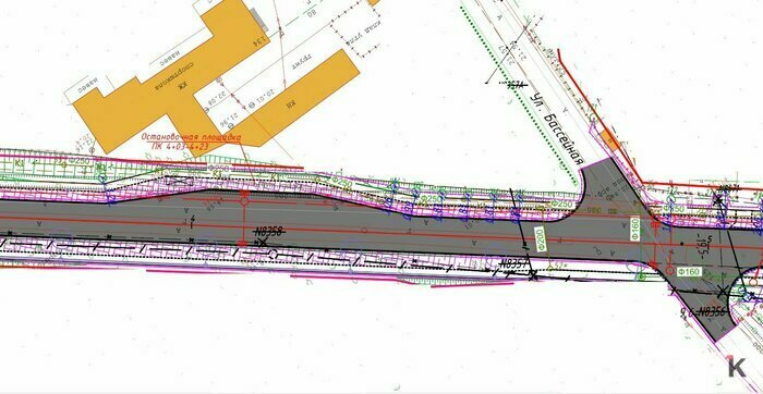 Участок перекрёстка Катина — Бассейная | Скриншот проектной документации