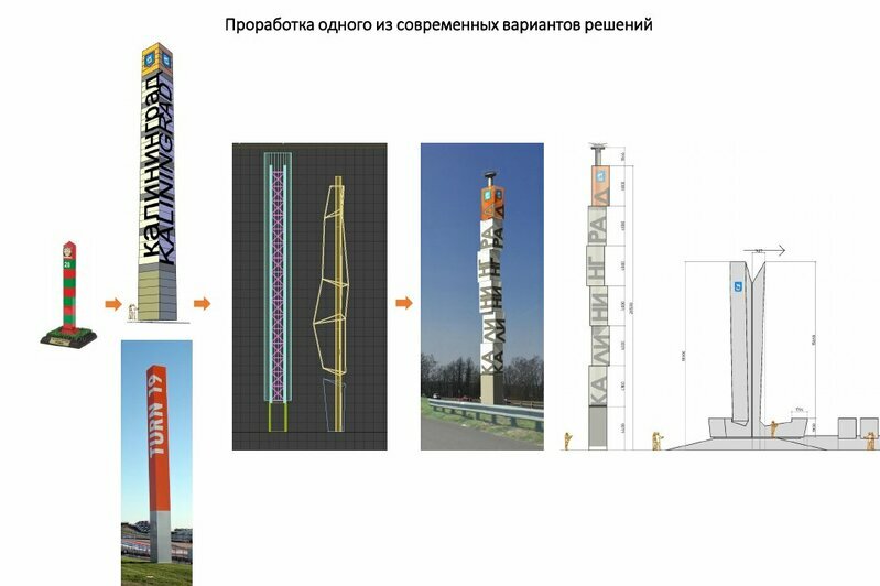 Кубики, труба и зеркальные буквы: мэрия предлагает поменять дизайн въездных знаков (эскиз) - Новости Калининграда | Фото предоставлено администрацией Калининграда