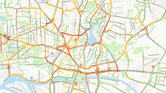 На Московском проспекте в Калининграде собралась пробка в 5 км - Новости Калининграда | Скриншот Яндекс.Карты