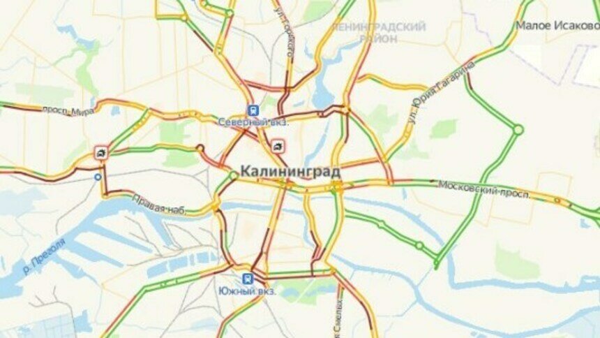 Калининград вечером в понедельник встал в десятибалльных пробках - Новости Калининграда | Фото: Скриншот с сервиса «Яндекс.Карты»