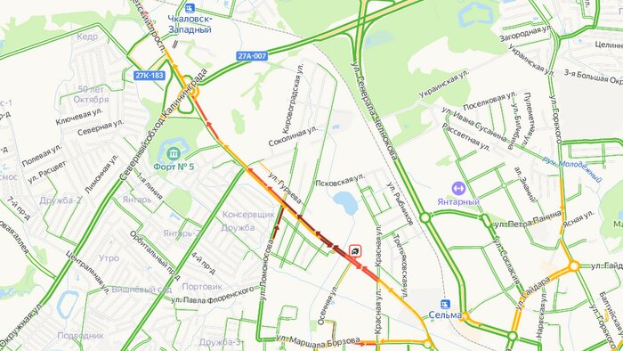 На Советском проспекте образовалась трёхкилометровая пробка  - Новости Калининграда | Скриншот сервиса «Яндекс.Карты»