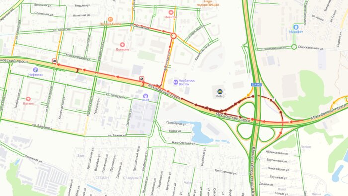 На Моспроспекте столкнулись легковушка и троллейбус, образовалась пробка - Новости Калининграда | Скриншот сервиса «Яндекс. Карты»