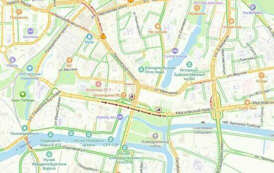 Из-за ДТП часть Моспроспекта встала в километровой пробке - Новости Калининграда | Скриншот сервиса «Яндекс.Карты»