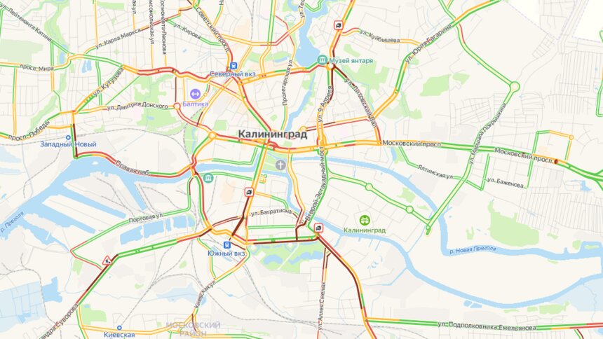 Московский район Калининграда встал в 8-балльных пробках - Новости Калининграда | Скриншот сервиса «Яндекс.Карты»