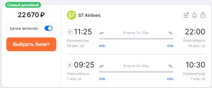Куда полететь на Новый год: 7 прямых рейсов из Калининграда - Новости Калининграда | Скриншот сайта Aviasales