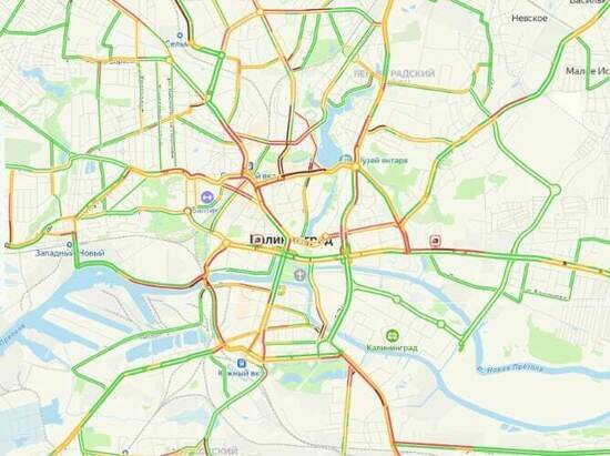 Калининград днём в пятницу встал в 7-балльных пробках - Новости Калининграда | Скриншот сервиса «Яндекс.Карты»