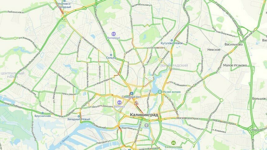 Ленпроспект, выезд из города и Вагоностроительная: где в Калининграде утром в четверг собрались пробки - Новости Калининграда | Скриншот сервиса «Яндекс. Карты»