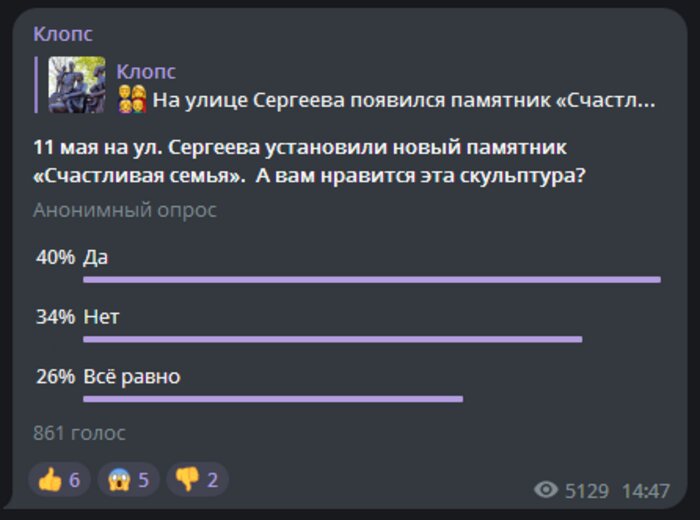 «Семья страшной Алёнки» и «хороший памятник»: калининградцы спорят в соцсетях о новой скульптуре - Новости Калининграда | Скриншот телеграм-канала «Клопс»