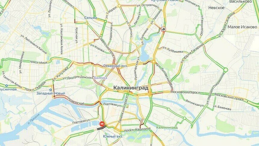 Калининград вечером в среду встал в 6-балльных пробках - Новости Калининграда | Скриншот сервиса «Яндекс. Карты»