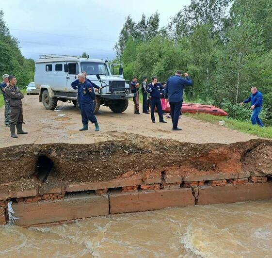 В Приморье машина женщины с ребёнком провалилась в промоину, их спасло дерево - Новости Калининграда | Фото: телеграм-канал «Министерство ГОЧС Приморья»