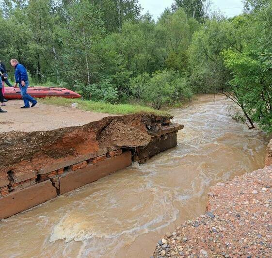 В Приморье машина женщины с ребёнком провалилась в промоину, их спасло дерево - Новости Калининграда | Фото: телеграм-канал «Министерство ГОЧС Приморья»