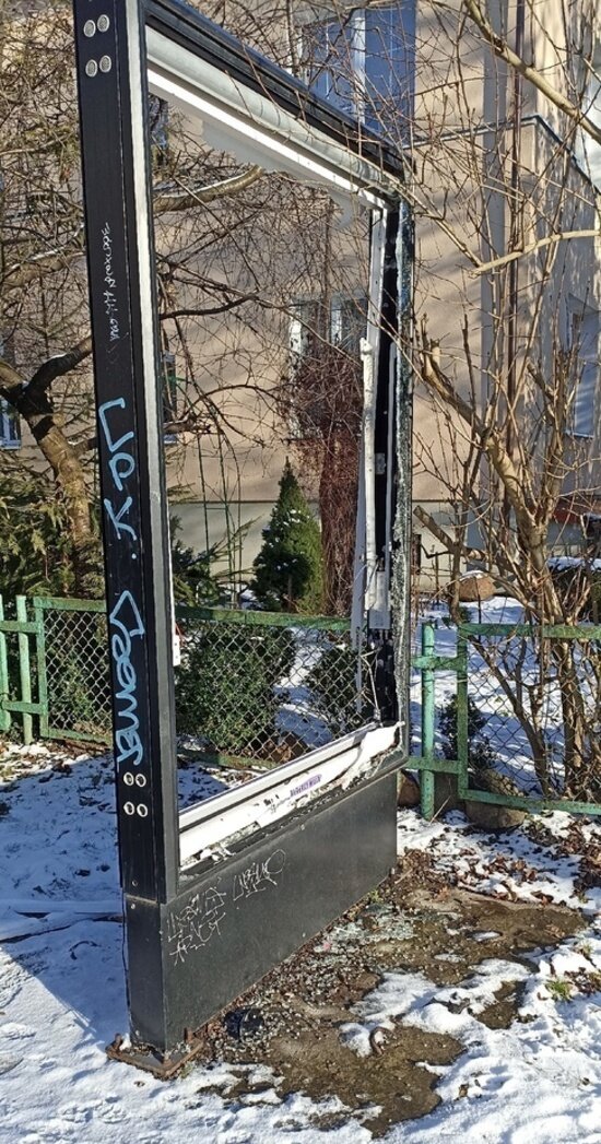 У Верхнего озера на Тельмана несколько месяцев валяются осколки разбитой рекламной витрины (фото) - Новости Калининграда | Фото: Ольга Ячигина