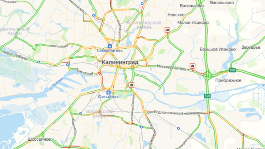 3 аварии и застывший мост: где в Калининграде в среду утром собираются пробки - Новости Калининграда | Скриншот сервиса «Яндекс. Карты»