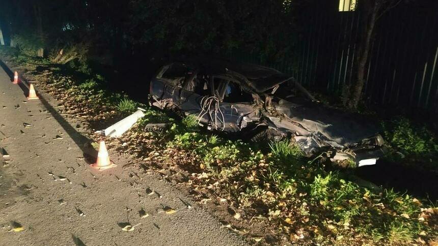 В Малиновке водитель на высокой скорости влетел в дерево, а затем вылез из сплющенной легковушки и скрылся с места ДТП - Новости Калининграда | Фото: пресс-служба УМВД России по Калининградской области