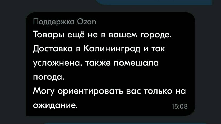 В Ozon объясняют, почему задерживается доставка товаров в Калининград | Фото предоставила Елена