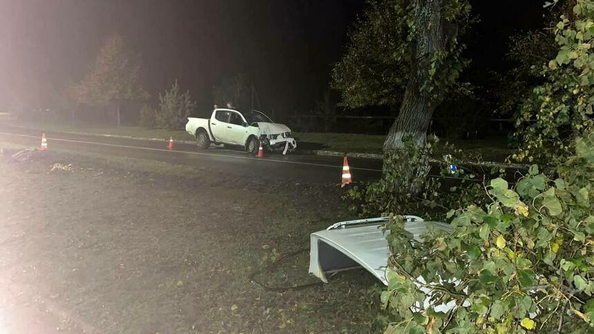В Янтарном водитель пикапа не справился с управлением, врезался в дерево и вылетел на встречку - Новости Калининграда | Фото: пресс-служба регионального УМВД